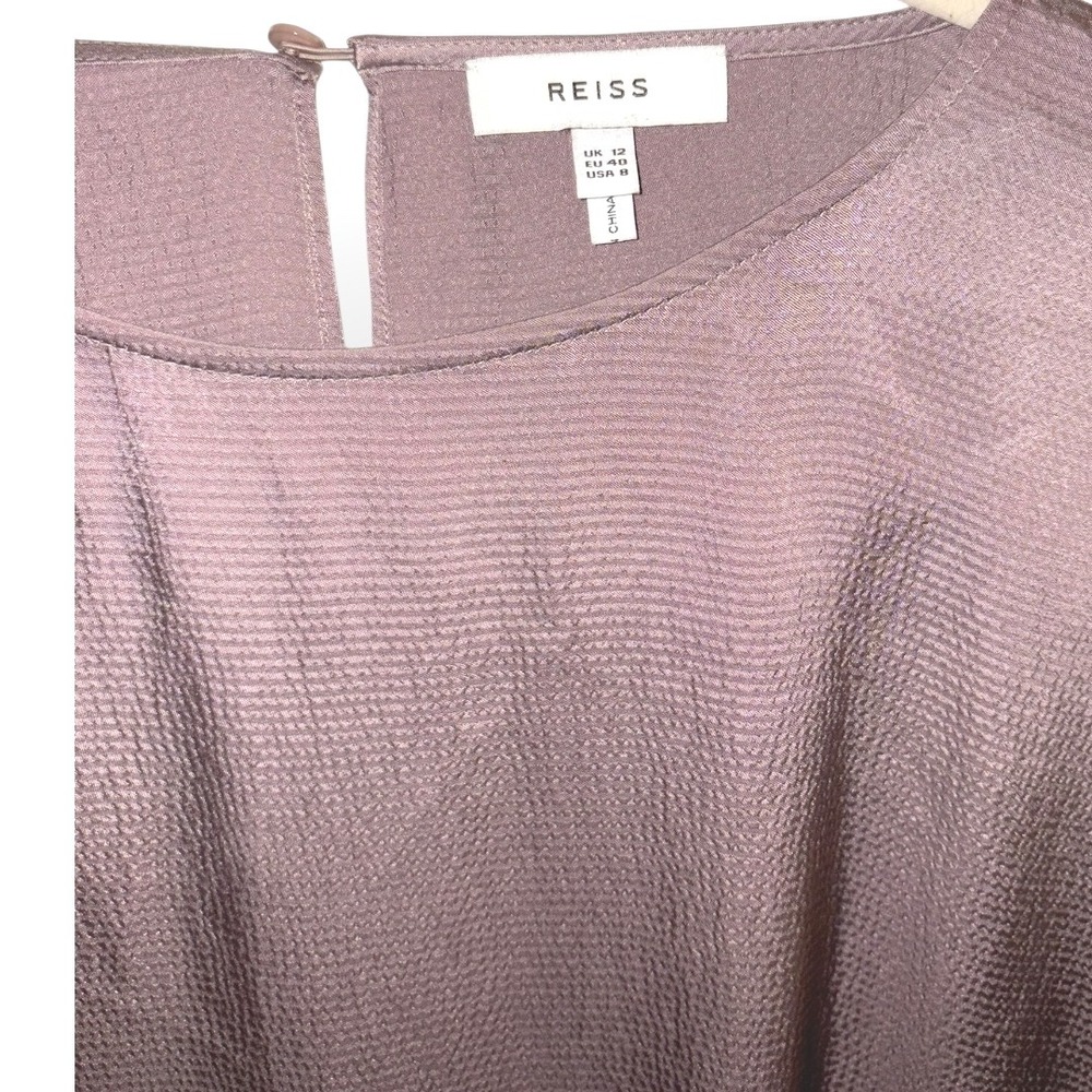 Reiss Maggie sz 8 Hammered Satin Top‎ Mauve Taupe Drawstring Oversized - Picture 6 of 9